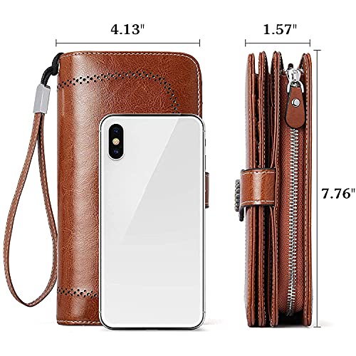 Bostanten Womens Wallet Genuine Leather Large Capacity Wristlet Clutch Purse Credit Card Holder With Rfid Blocking Brown #TOP3