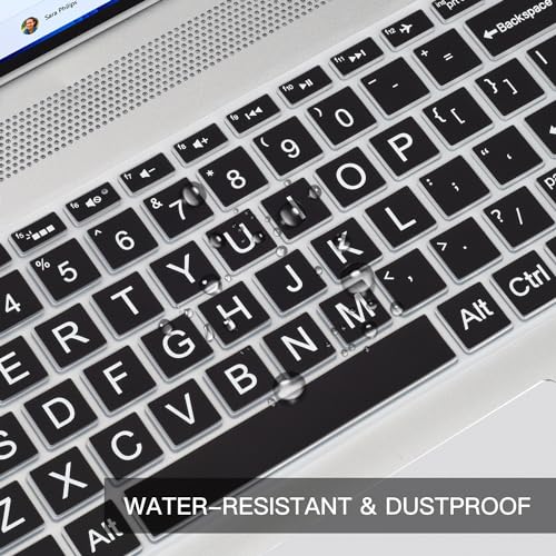 Keyboard Cover with Large Letters for HP 15.6\" Laptop 15-dw 15-dy 15-dy5033dx 15-dy5073dx 15-dy5113dx 15-db 15-ds 15-da 15-ef 15-ES 15-cc 15-cd 15-cs 15-cw 15-bw 15-bs Series -Black