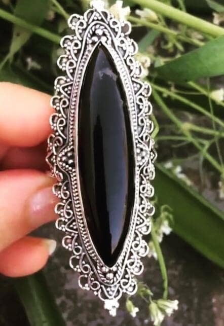 Miniatura 2 de Gixaxak Anillo de plata de ley 925 con ónix negro, piedra de ónix negro, anillo de plata de ónix negro, anillo de plata de ley de ónix negro natural