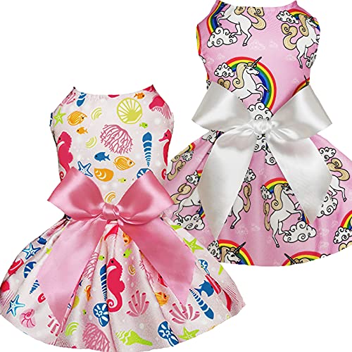 Xpudac 2 Pack Dog Dress Pet Skirt Doggie Apparel Puppy Bowtie Dresses For Small Dogs Girl And Cats #TOP19