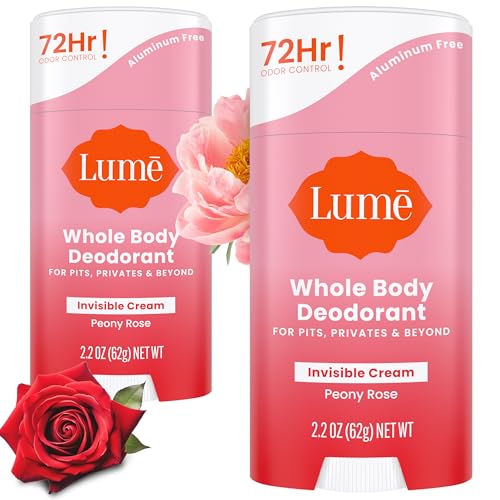 Image of Lume Deodorant Cream Stick - Underarms and Private Parts - Aluminum-Free, Baking Soda-Free, Hypoallergenic, and Safe For Sensitive Skin - 2.2 Ounce (Pack of 2) (Peony Rose)