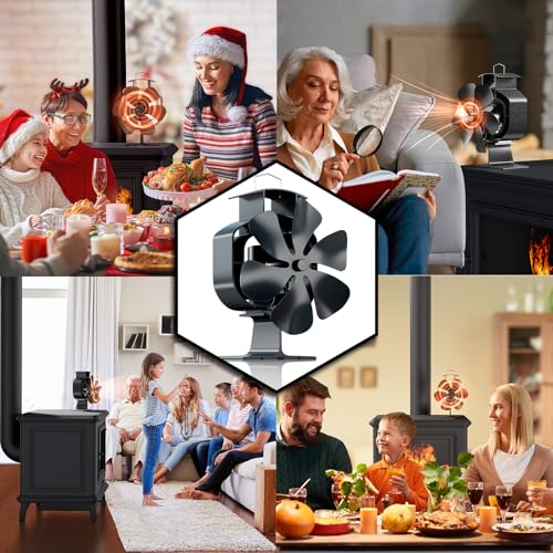 YOZISS Wood Stove Fan Heat Powered Fireplace Fan Non Electric,60° Oscillating Heat Powered Fan 6 Blades with Magnetic Thermometer, Thermal Fan for Wood Burning Stove by YOZISS - Image 8