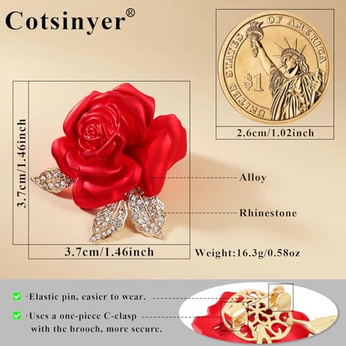 Image of Red Rose Brooch for Women - Elegant Costume Jewelry Pin for Dresses, Hats & Scarves