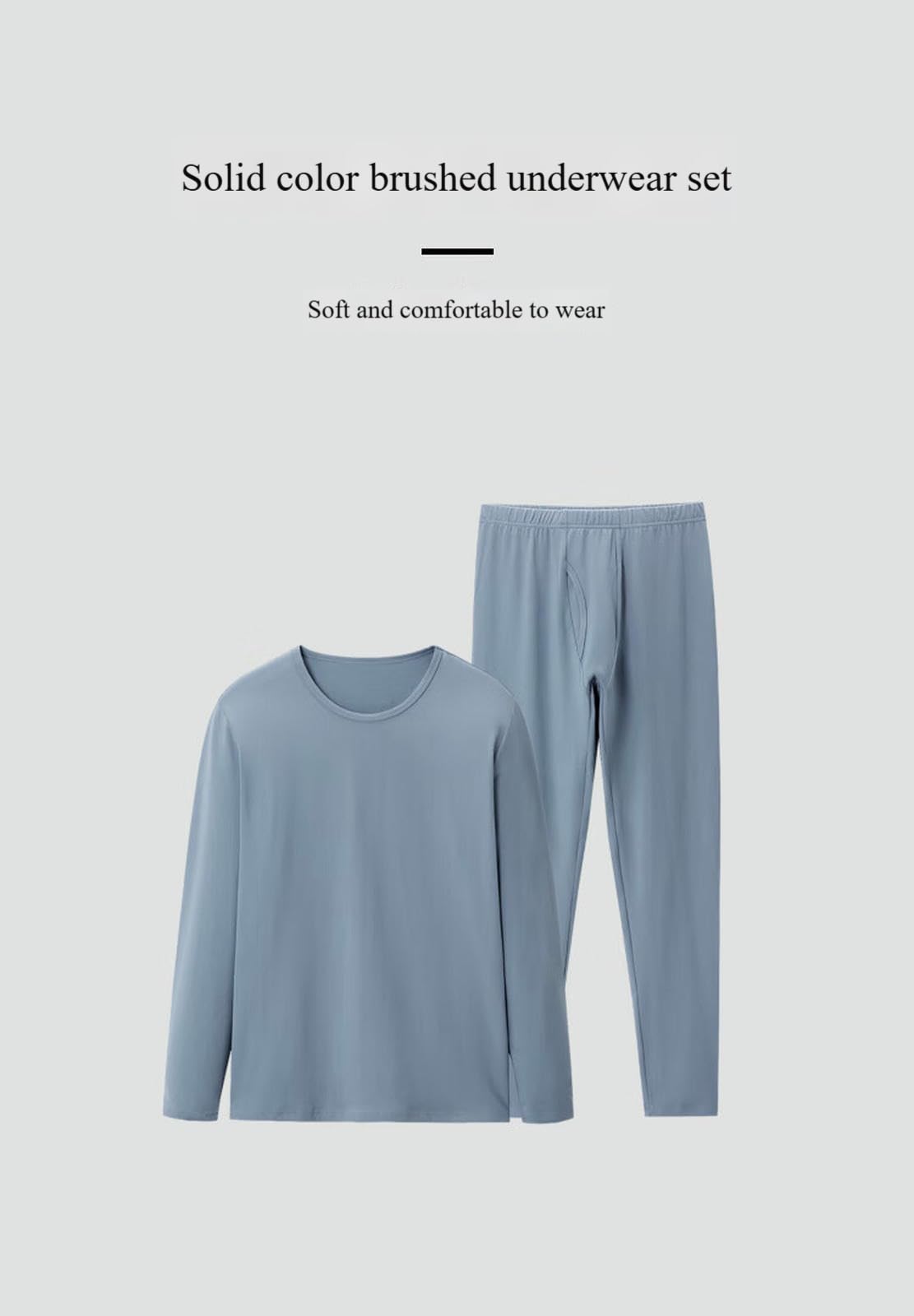 Conjunto Ropa Interior Térmica Traje Cálido De Otoño E Invierno Cepillada Y Pantalones Largos Dos Piezas para Hombres-Azul Claro-l