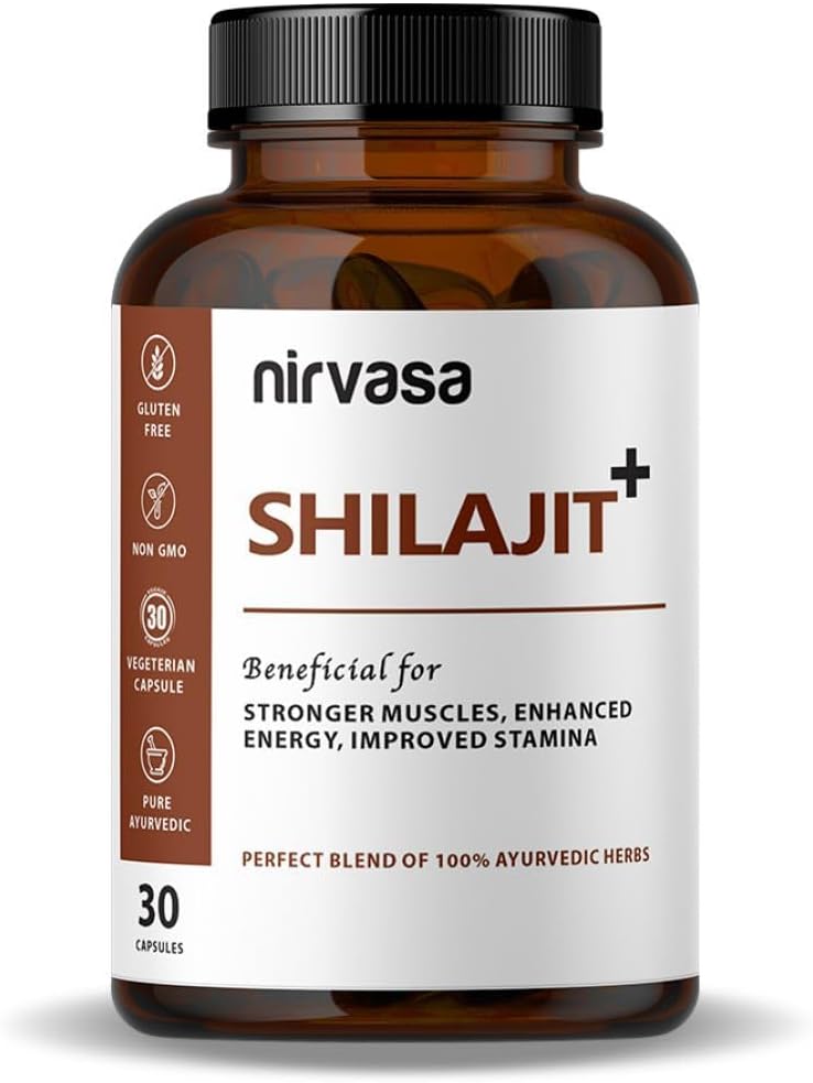 Nirvasa Pure Shilajit/Shilajeet (800mg) 30 Capsules | Boost Strength, Stamina, Energy & Immunity | Supports Vitality, Performance & Muscle Growth | Ashwagandha, Safed Musli & Kaunch Beej (Pack of 1)