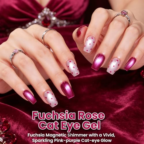 Image of Beetles Hot Pink Glitter Cat Eye Gel Polish,15ML Fuchsia Rose Gel
