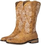 SheSole Bottes de cow-boy à large calf femmes - Bold Cowgirl Western Square Toe, panneau d'étirement caché & Semelle intérieure coussinée pour un ajustement fiable