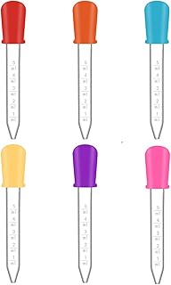 6 Pack Liquid Pipettes Droppers Silicone 5ml Clear Medicine Eye Dropper with Measurement Scale and Colored Bulbs for Resin Crafting Kitchen Measuring Beauty Serum Dispensing (6 Colors)