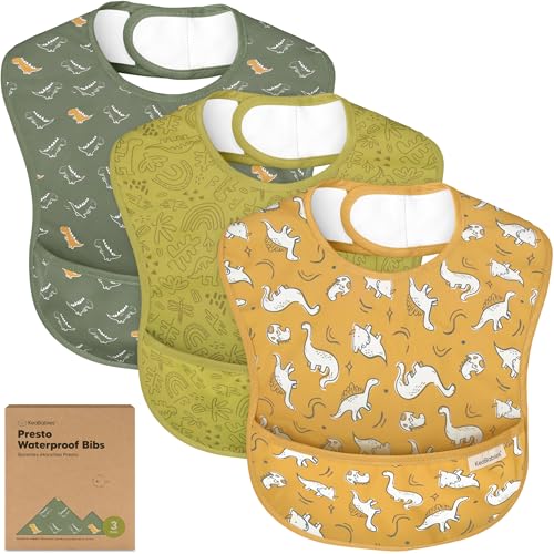 Image of 3-Pack Waterproof Baby Bibs for Eating - Lightweight Toddler Feeding Bibs with Large Food Catcher, Mess Proof, Food-Grade Baby Eating Essentials, Easy to Put On & Clean (Mesozoic)