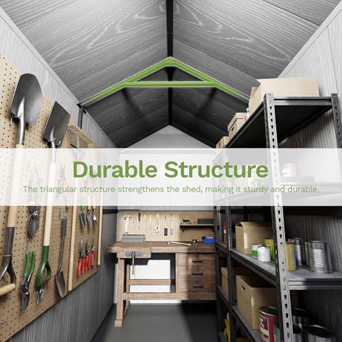 Image of Devoko 4x6 FT Plastic Outdoor Storage Shed with Floor, Outdoor Resin Shed with Lockable Door, Sloped Roof & Vent, Versatile Tool Shed for Patio Lawn Backyard, Deep Grey