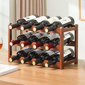 Tinyuet Portabottiglie Vino, Portabottiglie in Bambù a 3 Piani per 12 Bottiglie Standard, Portabottiglie Autoportante per Vino, Perfetto per Cucina, Soggiorno, Cantina – 43x28x23 cm