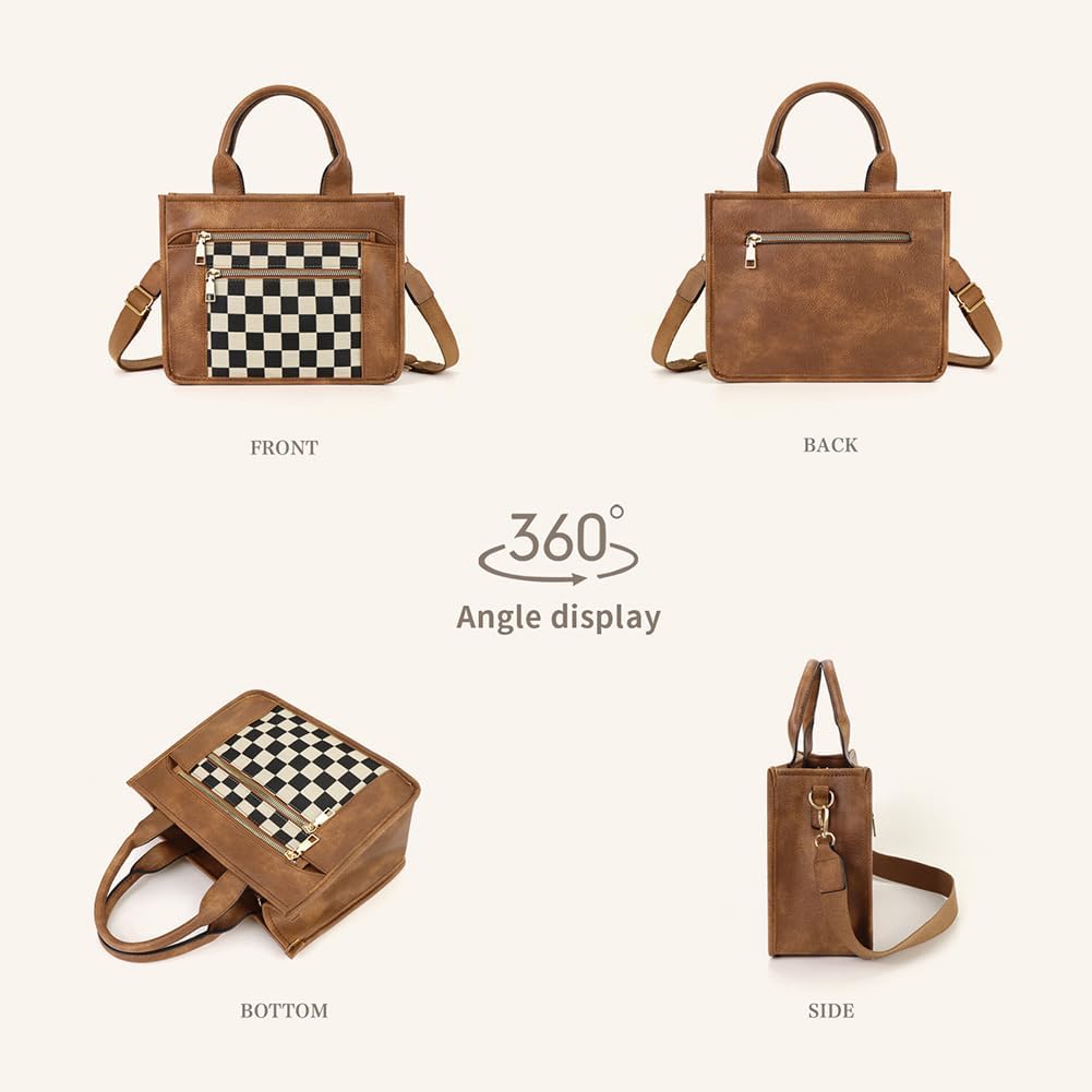 Checkered Tote Bag for Women - Plaid Handbag Checkerboard Crossbody Shoulder Bag Trendy Checkered Tote Purse - Image 3