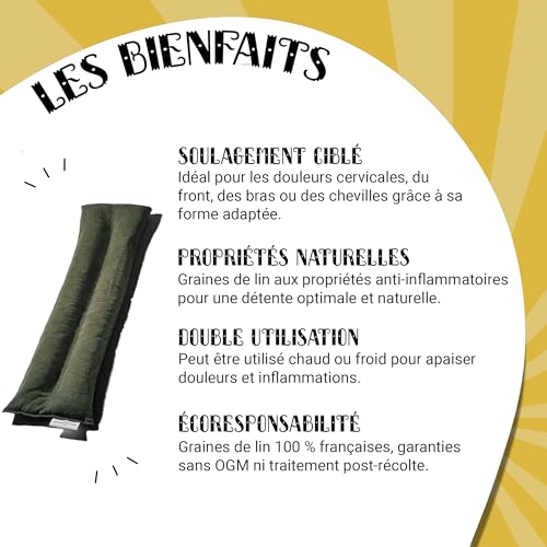 Coussin chauffant cervical bouillotte graines de lin 52x12cm