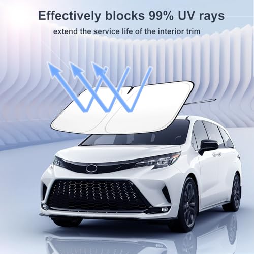 Image of Windshield Sun Shade for 2021-2026 Toyota Sienna Foldable Front Window Sunshade Premium 310T Polyester Block UV Rays and Heat Insulation Protection Keep Vehicle Cool