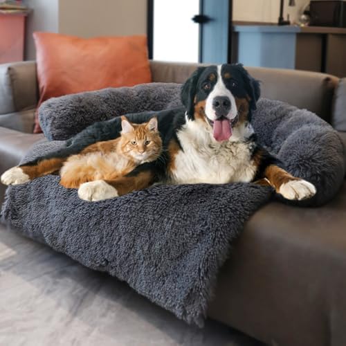 Image of Calming Dogs /Cats Bed Mats, Dog Pad Washable Removable Couch Cover, Plush Long Fur Mat for Pets, Waterproof Lining, Perfect for Small, Medium and Large Dogs and Cats (Navy Blue, 59 inchx39 inch)