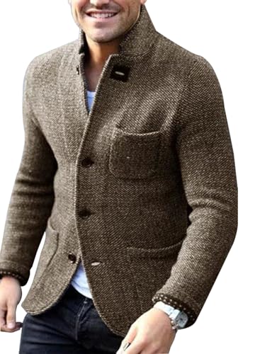yoeasy Men's Blazer Collar Long Sleeve Button Knit Cardigan Casual Open Front Sweater with Pockets