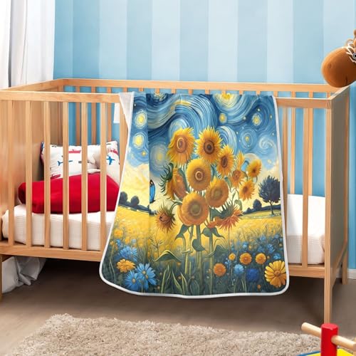 Image of Van Gogh's Starry Night Baby Blanket Cotton Cozy Throw Blanket Warm Nursery Swaddle Receiving Toddler Blankets 30 inch x 40