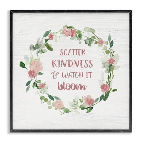 Scatter Kindness Bloom Floral Phrase, 12 x 12 Inch Framed Giclée Print