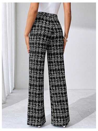 SOLY HUX Women's Plus Size Plaid Pants High Waisted Straight Leg Casual Work Office Long Trousers2