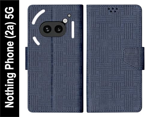 Image of SBMS Flip Cover for Nothing Phone (2a) 5G Back Cover Case with Magnatic Closure | Genuine Leather Finish | Inbuilt Stand | Card & Money Pocket (Mat Blue)
