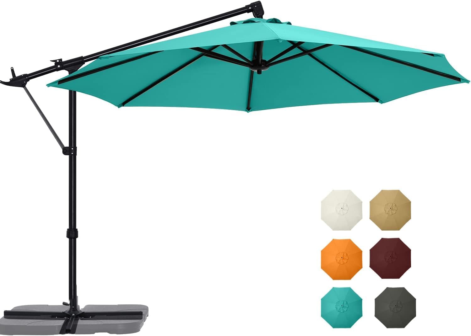 ABCCANOPY 10FT Cantilever Umbrella Offset Hanging Patio Umbrella with Base Stand Rotate and Tilt(Turquoise)