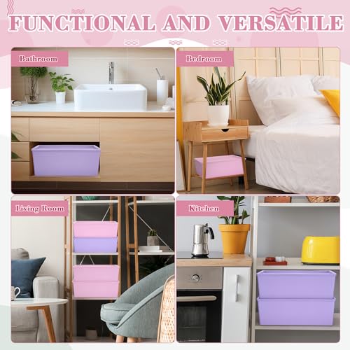 Menkxi 4 Pcs Storage Bins with Lids Plastic Stackable Containers for Classroom Room Organizing Shelves Christmas Ornament Box Baskets(Pink, Purple,Large) by Menkxi - Used condition - Image 6