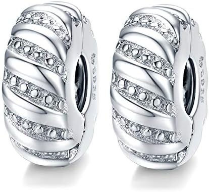 Clip Spacer Charm 925 Sterling Silver Blue White Crystal Charm Clip Lock Spacer Stopper Charm Bead for Bracelet,Compatible with European Charm Bracelet Beads