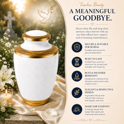 Image of White Urn for Ashes for Women & Men with Ashes Necklace Up to 220 lbs