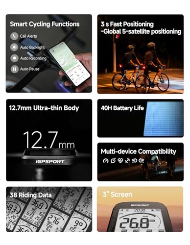 iGPSPORT BSC100MAX GPS Bike Computer, 3\'\' Screen Auto Start/Stop Custom Data 40H Waterproof Bicycle Computer Wireless