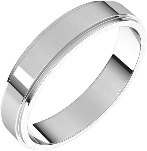 Flat Wedding Band Beveled Edge Solid 925 Sterling Silver Real 10k 14k 18k Yellow Rose White Gold OR Platinum Ring Classic Plain Stepped 3mm 4mm 5mm 6mm 8mm