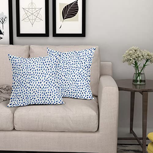 Sweetshow White And Blue Dot Pillow Covers 18X18 Inch Watercolor Brushstroke Polka Dot Throw Pillows Case Boho Blue Square Linen Decor Cushion Cover For Patio Furniture Bedroom Outdoor 2 Packs #TOP7