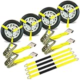 VULCAN Economy Car Tie Down Kit with 4 Lasso Straps, 4 Flat Hook Ratchets, and 4 Free 36 Inch Axle...