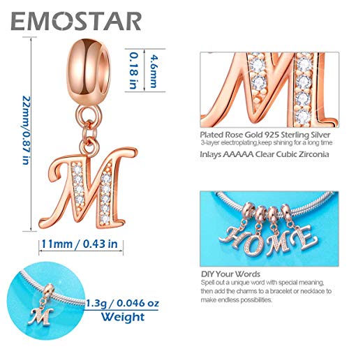 EMOSTAR Letter Charms Initial A-Z Alphabet Beads, Rose Gold 925 Sterling Silver Dangle CZ Birthstone Pendant, Gifts for European Charm Bracelet/Mothers Day/Birthday3