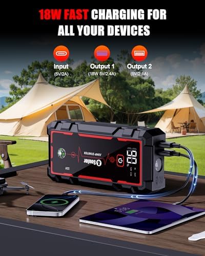 Jump Starter, 5000A Car Battery Booster Pack, Jump Box Battery Booster with 3 Modes Flashlight, 14 Protections Safety Jump Cables,3-in-1 Emergency Light and Golves - 3