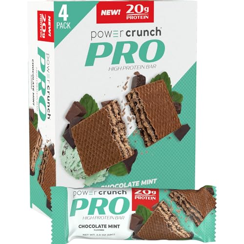 Power Crunch PROプロテインウエハースバー、美味しい味のハイプロテインスナック、チョコレートミント、2オンス(4個)（Amazon）