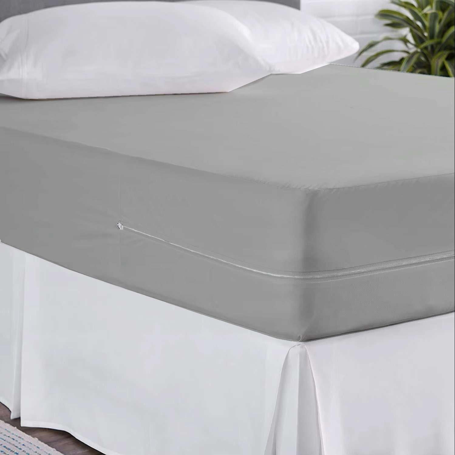 Zipper Fitted Sheet Full - 12 Inch Deep Pocket Microfiber Fitted Sheet - Full Size Mattress Cover, Soft and Durable, Light Grey