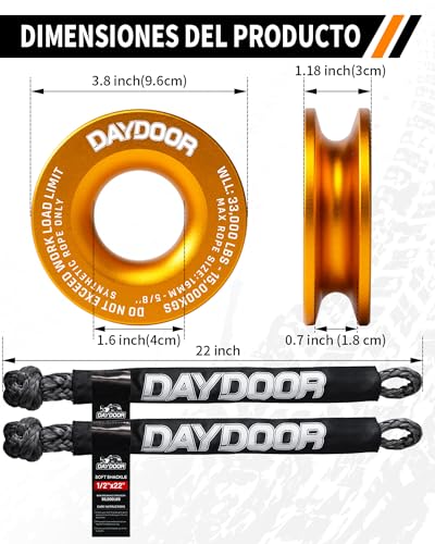 Image of DAYDOOR 56,000 LBS Soft Shackle Recovery Kit, 1 /2 inch x 22 inch (2-Pack) with 7075 Aluminum Snatch Ring, Winch Accessory for Jeep Wrangler, Bronco, 4Runner, Tacoma, ATV /UTV /Jeeps /SUVs, 4x4 Off-Road(Gray)