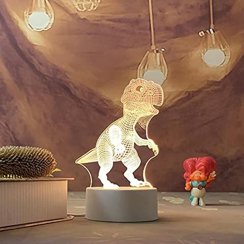 MHLYY 3D Night lamp USB Battery Desk lamp Headlights- Monochrome Warm Yellow Light_Dinosaur Cover
