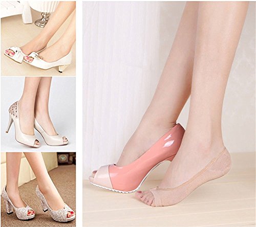 Image of seven wolves Womens Peep Toe Socks 6 Pairs, Toeless Cotton No Show Socks Non Slip Shoe Liner