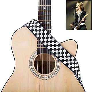 Jinlop Sangle de guitare en damier Noir/blanc pour guitare acoustique/électrique et basse 2 cm de large - Les Beatles, Paul McCartney, John Lennon, RIngo Starr, George Harrison