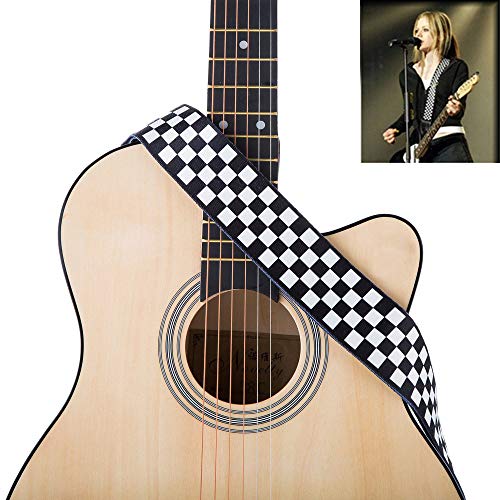 Jinlop Sangle de guitare en damier Noir/blanc pour guitare acoustique/électrique et basse 2 cm de large - Les Beatles, Paul McCartney, John Lennon, RIngo Starr, George Harrison Jinlop Sangle de guitare en damier Noir/blanc pour guitare acoustique/électrique et basse 2 cm de large