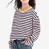 Unisex Tween and Teen Contrast Stripe Crew Neck Tops,Basic Long-Sleeve Shirt for Kids,Stylish Color-Block Striped Everyday Wear 3-15 Years Pink #3