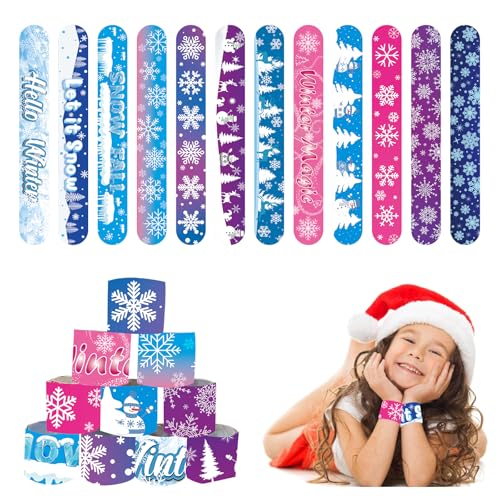 POPOYU 24 braccialetti con fiocco di neve braccialetto Frozen, a scatto per riempimento, bomboniere congelate, regali ragazze Elsa Christmas