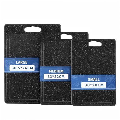 DIFULI Schneidebrett Set 3-teilig Granitoptik, 100% Rutschfeste Aufkleber und Saftkanal, BPA-Free...