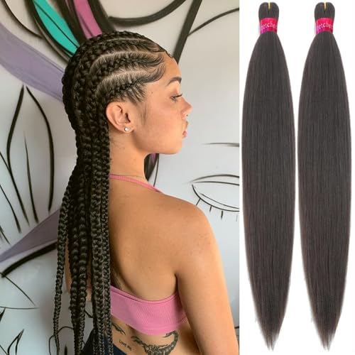 Brown Black Pre Stretched Braiding Hair 30 Inch 2 Packs Pre Feathered Hair Extensions Yaki Texture Braids Hair Easy to Use