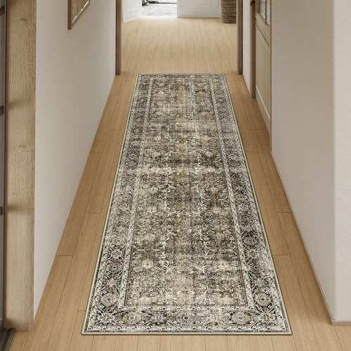 HUGEAR Vintage Waschbarer Teppich im Eingangsbereich 60x90cm Braun fußmatte badezimmerteppich Weich rutschfest Retro Kleiner Tepich Kurzflor Bad Schlafzimmer Carpet Bedroom Akzent Braun 60 x