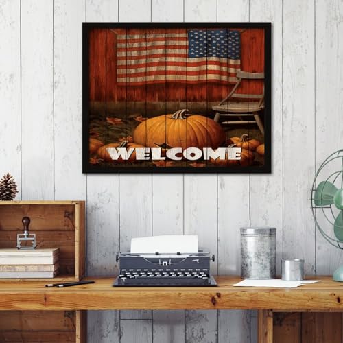 Cadre déco bois Welcome motif citrouille automne pour salon