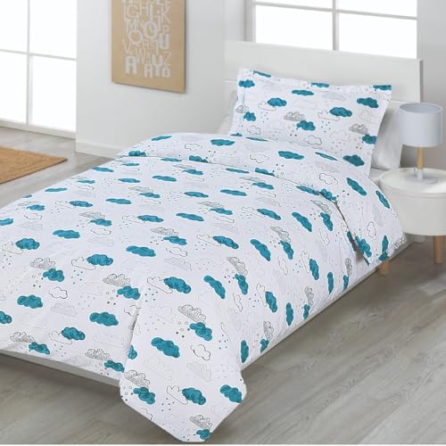 Sibiles - Funda Nórdica Infantil Juvenil Algodón Turco Nubes Agua - Agua, Cama 90/105