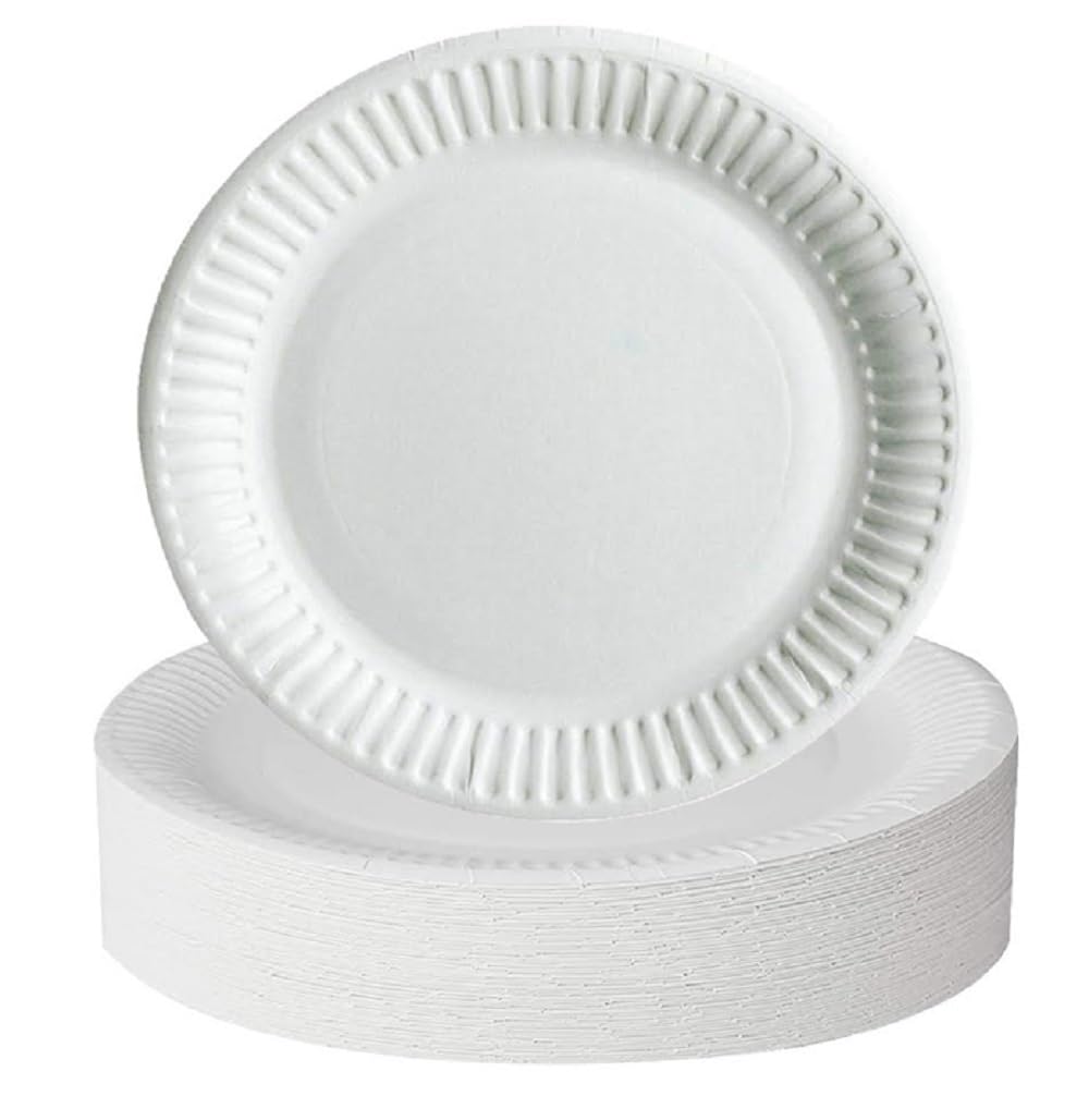 Tezraftaar® 500 x Disposable Paper Plates White Round Party Plate 7" (18cm) Heavy Duty for Hot & Cold Food BBQ Picnics Travelling Weddings Catering Events