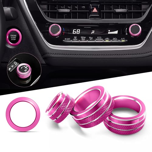 Polodunn for 2020-2025 2026 Toyota Corolla & 2022-2025 2026 Corolla Cross Accessories, 4pcs Aluminum Alloy Knob Cover Trim Set - Rearview Mirror Switch, AC & Push Start (Rose Red)